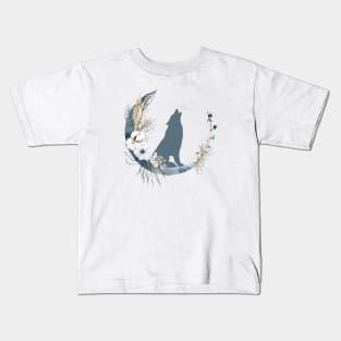 Celestial Wolf & Moon Shirt, Sun Moon Stars Tee, Mystical Wolf Tee, Moon and Stars, Flower Tshirt, Howling at the Moon Kids T-Shirt